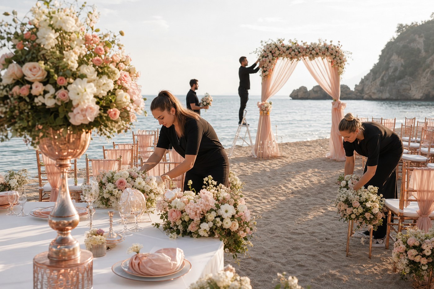 Lara Weddings ekibi Lara sahilinde tören hazırlığı